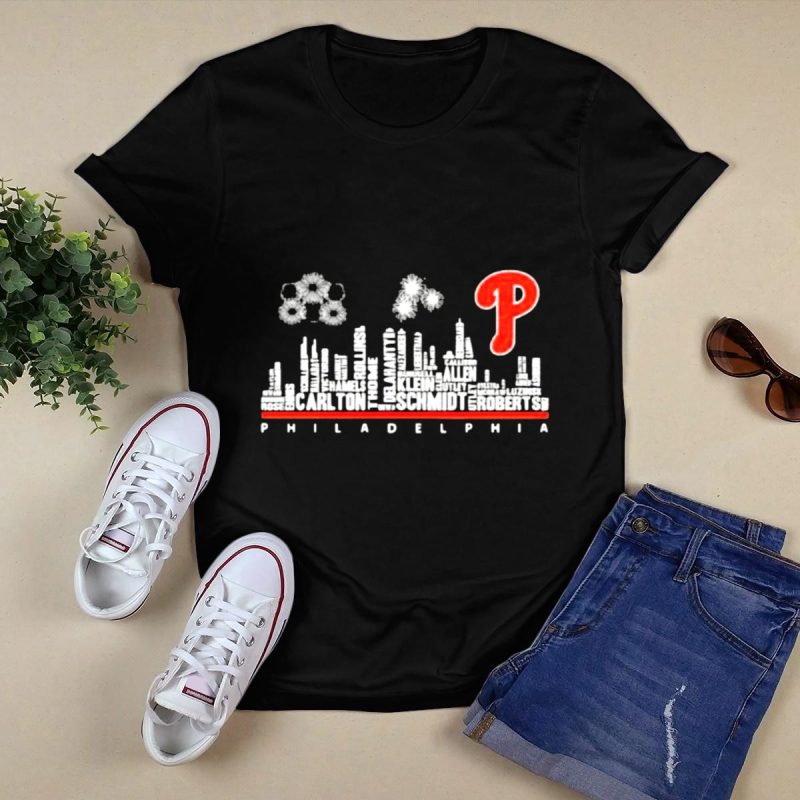 Philadelphia Phillies Skyline T-Shirt with Iconic Player Names Design - Image 5
