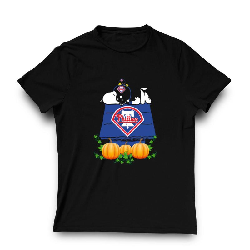 Philadelphia Phillies Snoopy Pumpkin House Graphic T-Shirt for Fans - Image 3