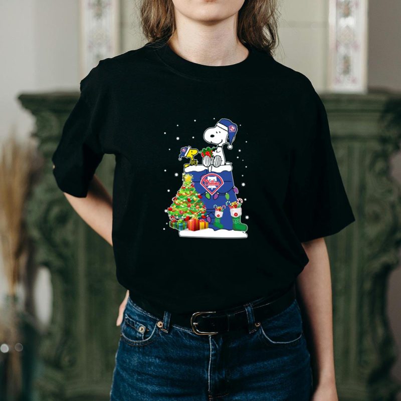 Snoopy & Woodstock Christmas T-Shirt for Philadelphia Phillies Fans - Image 2