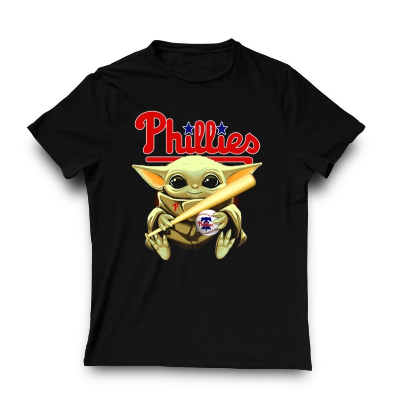 Baby Yoda Phillies T-Shirt - Cute Baseball & Bat Graphic Tee for Kids - Image 3