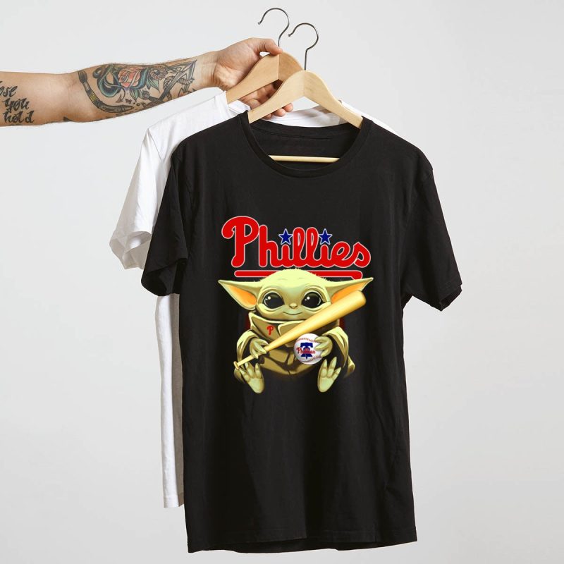 Baby Yoda Phillies T-Shirt - Cute Baseball & Bat Graphic Tee for Kids - Image 4