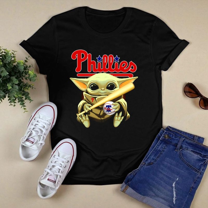 Baby Yoda Phillies T-Shirt - Cute Baseball & Bat Graphic Tee for Kids - Image 5
