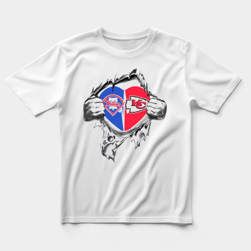 Phillies Chiefs Heart Fan Spirit T-Shirt for Sports Lovers - Image 5