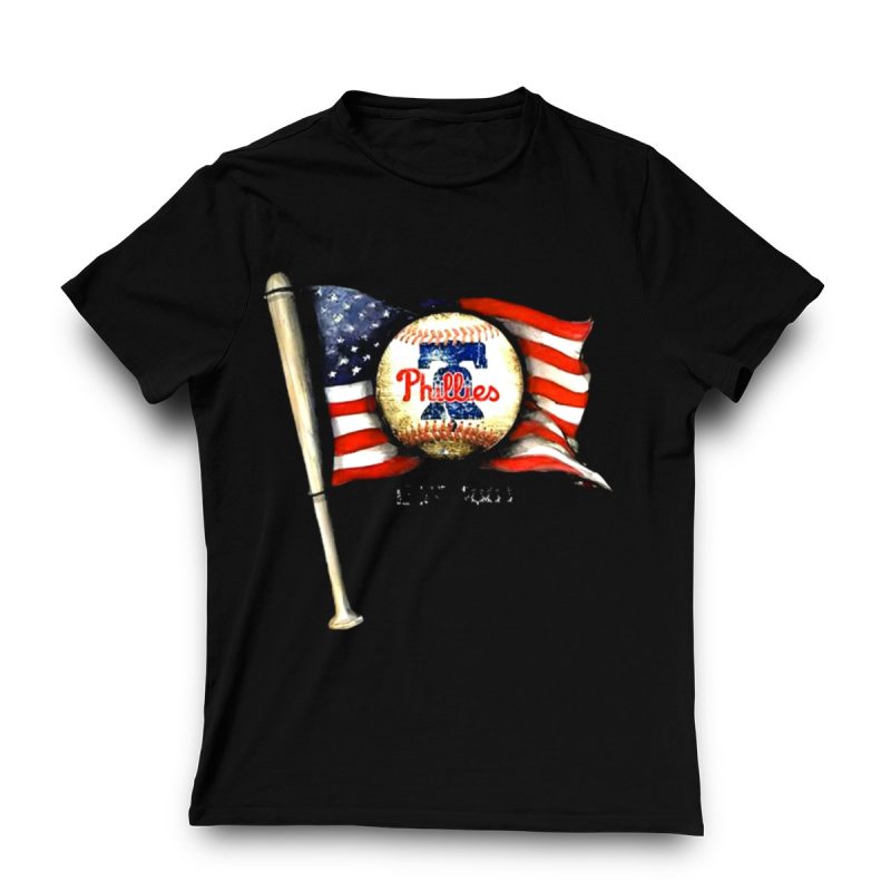 Philadelphia Phillies Est 1883 American Flag Baseball Bat T-Shirt for Fans - Image 3