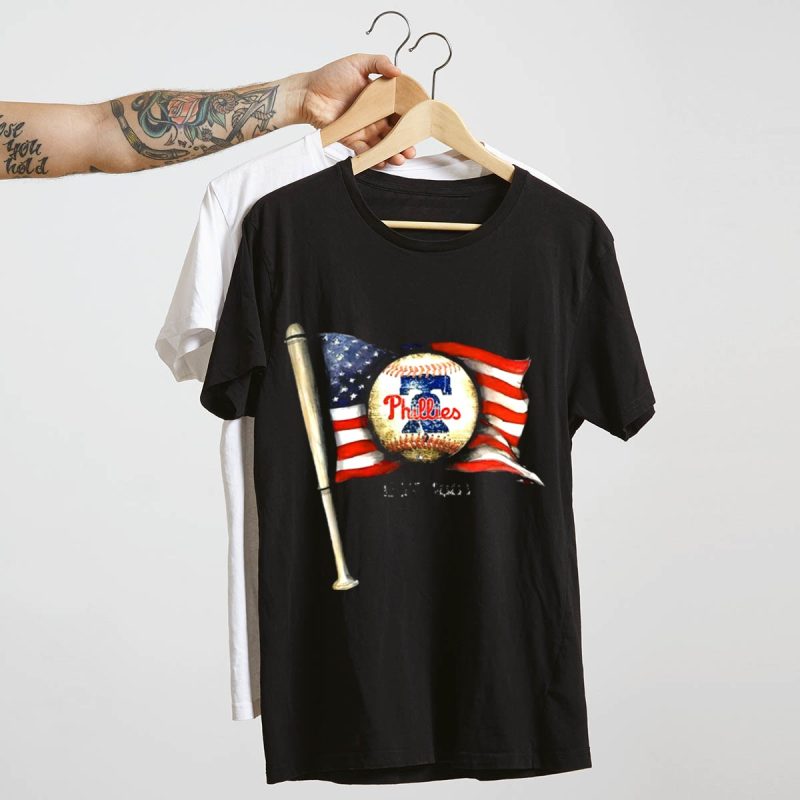 Philadelphia Phillies Est 1883 American Flag Baseball Bat T-Shirt for Fans - Image 4