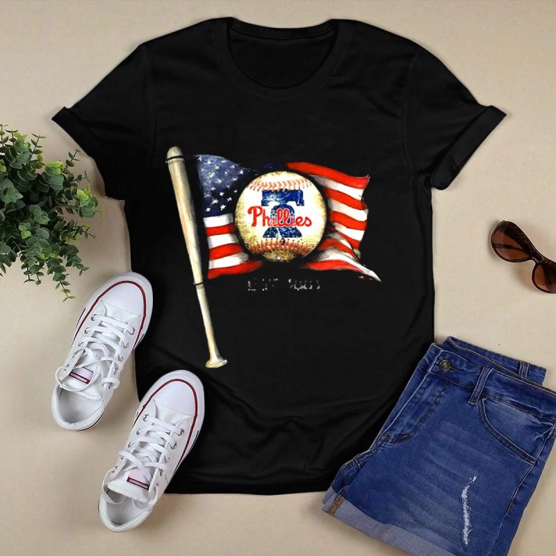 Philadelphia Phillies Est 1883 American Flag Baseball Bat T-Shirt for Fans - Image 5