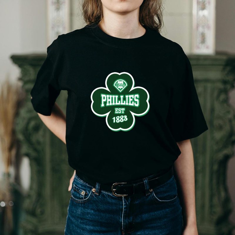 Philadelphia Phillies St Patrick's Day Clover Logo T-Shirt - Since 1883 - Image 2