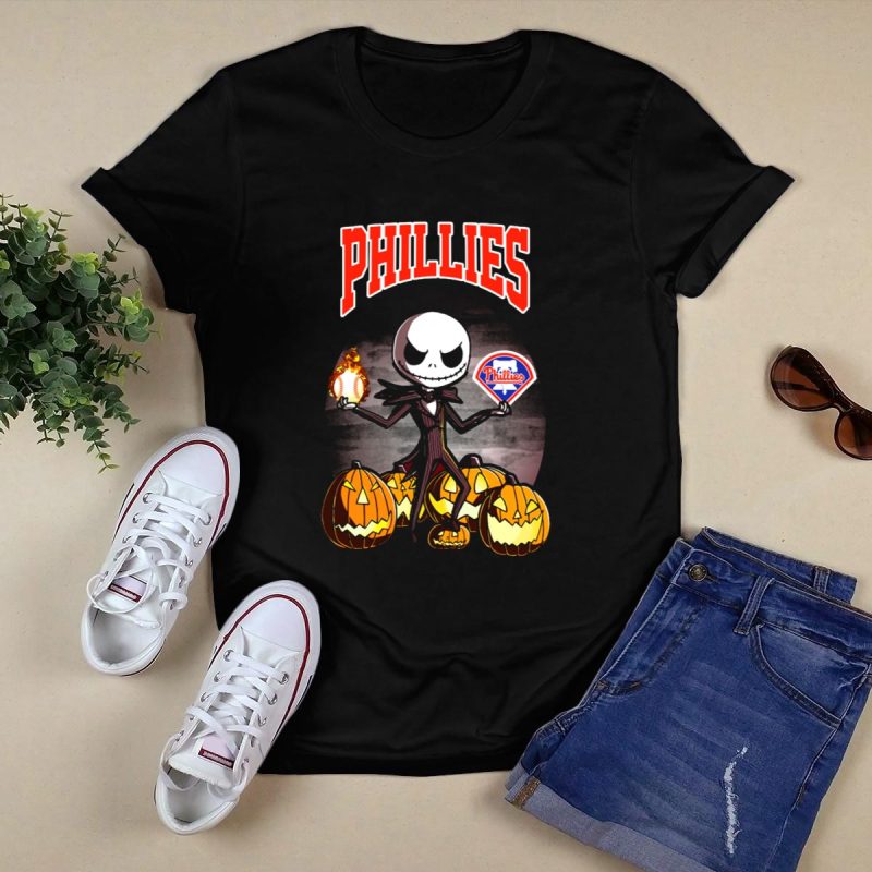 Jack Skellington Halloween T-Shirt with Pumpkins & Phillies Baseball Design - Image 5