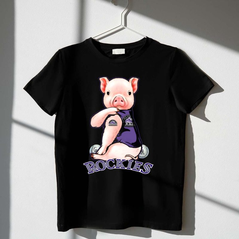 Pig Wearing Colorado Rockies Jersey with Baseballs and Rockies T Shirt t shirt 1 1