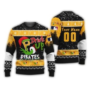 Personalized Grinch Drink Up Pirates Ugly Christmas Sweater for Holiday Cheer