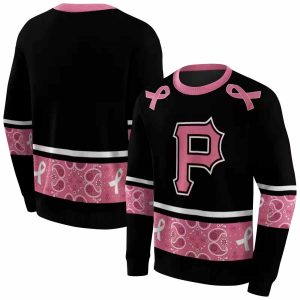 Pittsburgh Pirates Awareness Ribbon Black Pink All Over Print Sweatshirt