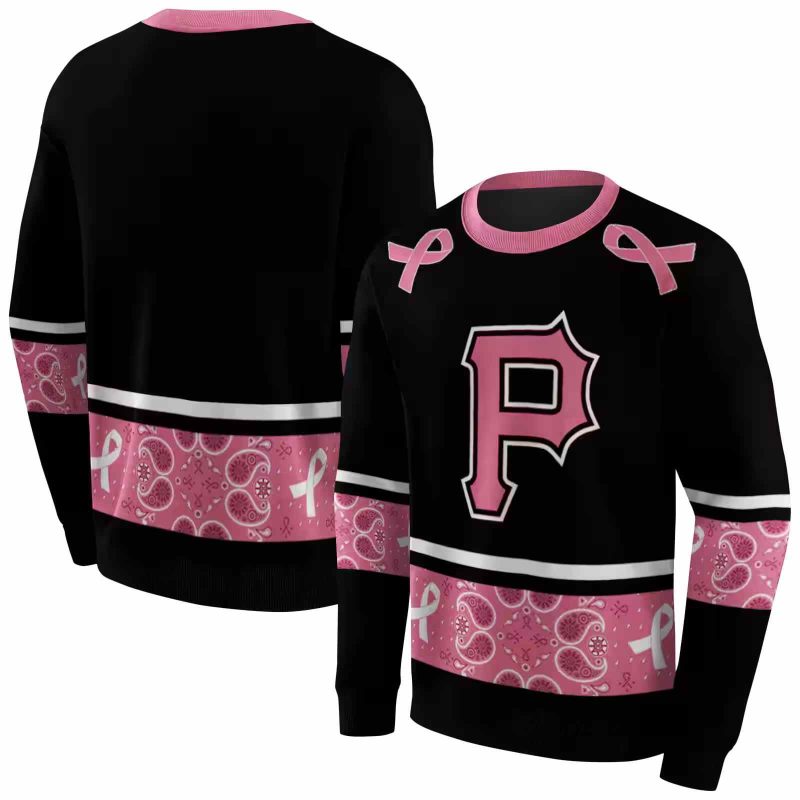 Pittsburgh Pirates Awareness Ribbon Black Pink AOP Sweatshirt 1