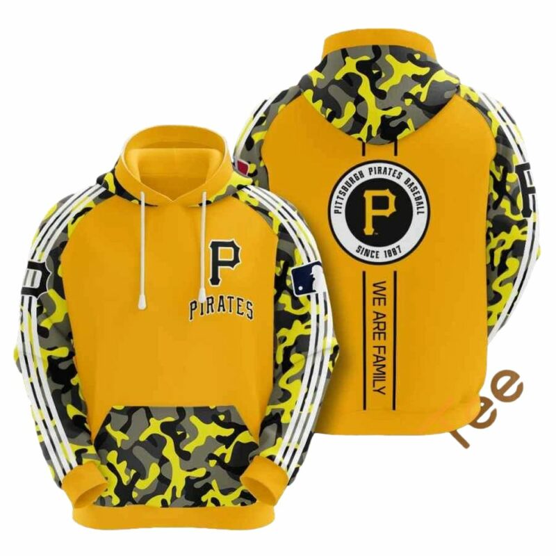Pittsburgh Pirates Camo Yellow Graphic Printed Unisex Hoodie