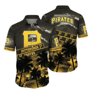 Pittsburgh Pirates Tropical Aloha Shirt with Coconut and Waves Graphic