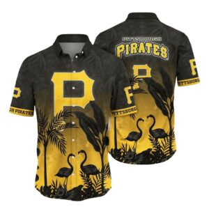 Pittsburgh Pirates Tropical Aloha Shirt with Flamingo Floral Graphic
