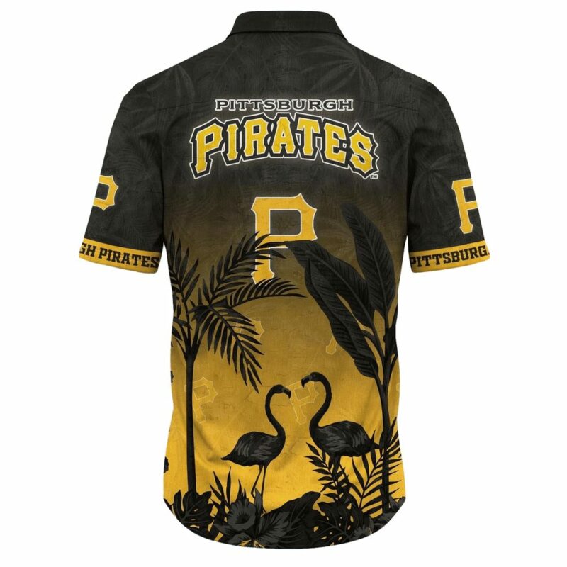 Pittsburgh Pirates Tropical Aloha Shirt with Flamingo Floral Graphic - Image 3