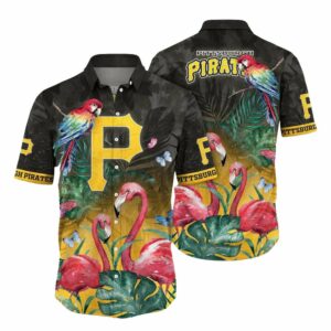Pittsburgh Pirates Tropical Aloha Shirt with Flamingo and Parrot Graphics