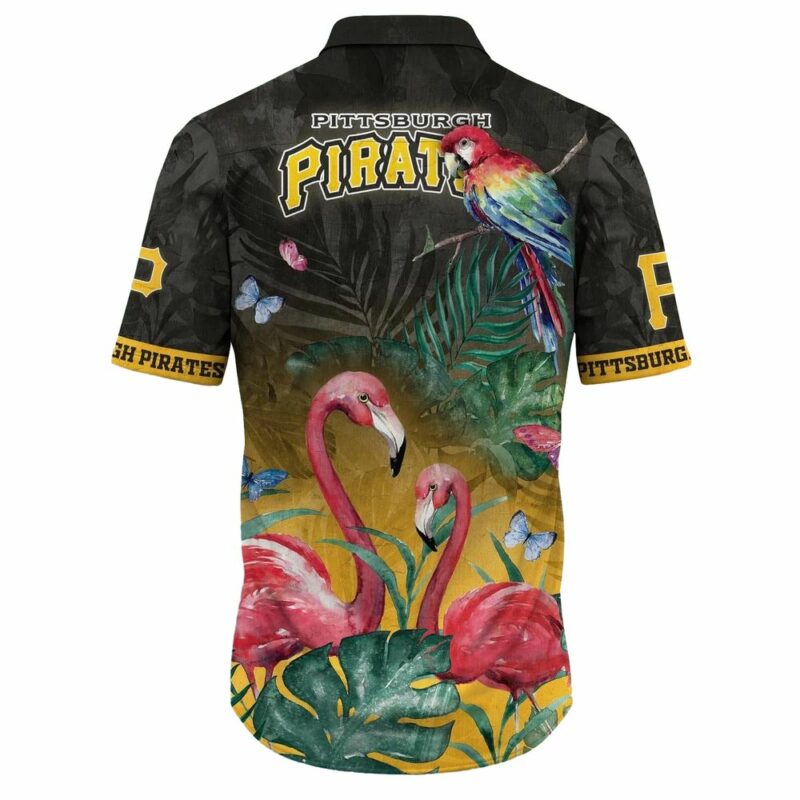 Pittsburgh Pirates Tropical Aloha Shirt with Flamingo and Parrot Graphics - Image 3