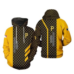 Pittsburgh Pirates Graphic All Over Print Hoodie in Yellow and Black - Unisex Gift