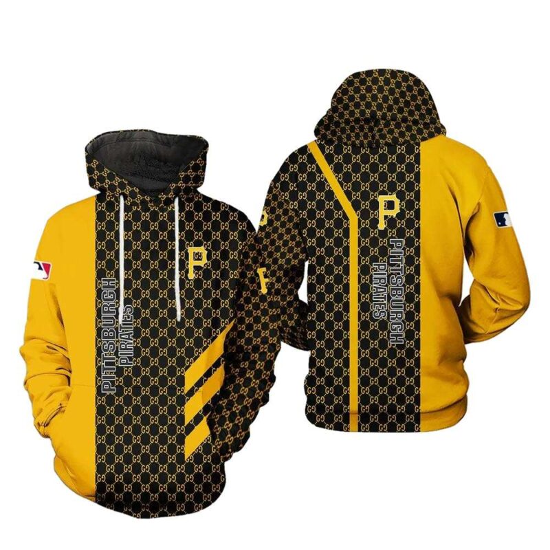 Pittsburgh Pirates Graphic All Over Print Hoodie in Yellow and Black - Unisex Gift