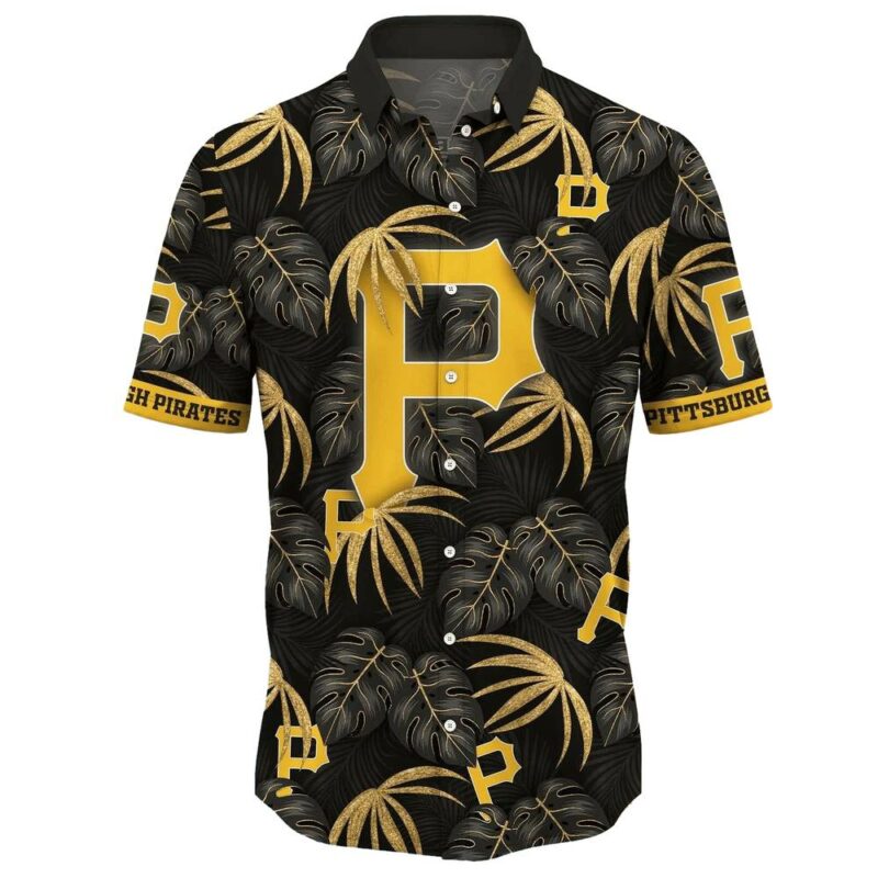 Pittsburgh Pirates Tropical Aloha Shirt with Leaf Pattern - Unisex Graphic Tee - Image 2