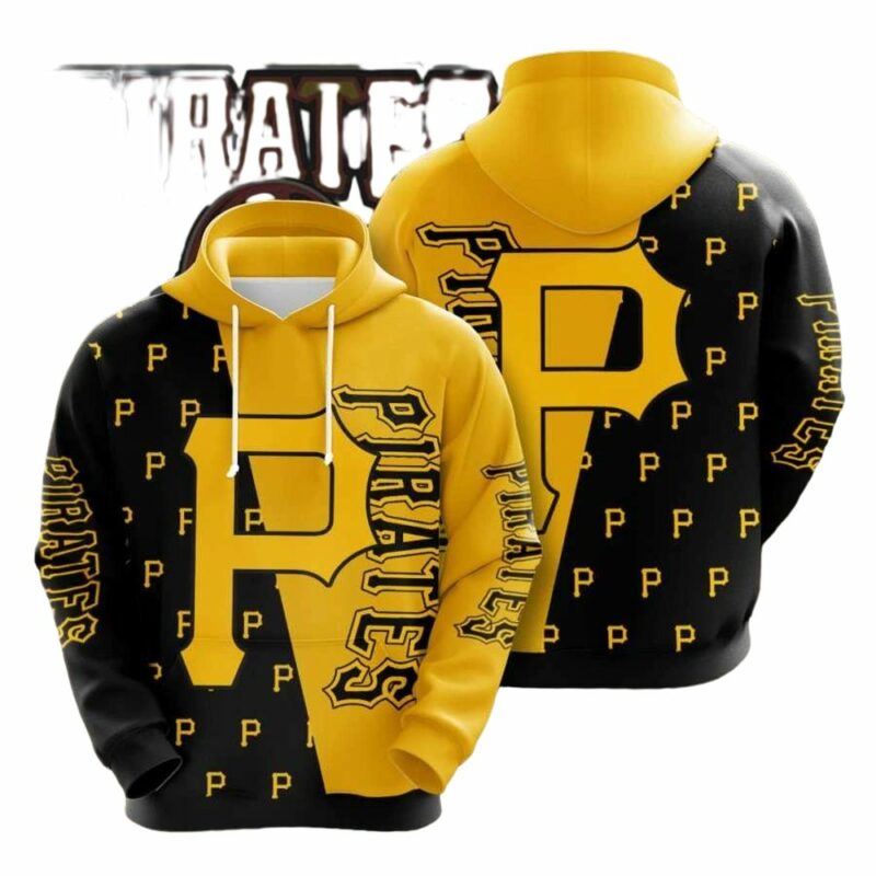 Pittsburgh Pirates All Over Print Hoodie - Black & Yellow Graphic Sweatshirt