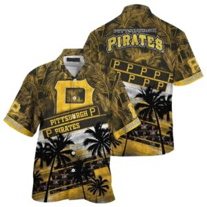 Pittsburgh Pirates Graphic Aloha Shirt with Palm Tree Design - Unisex