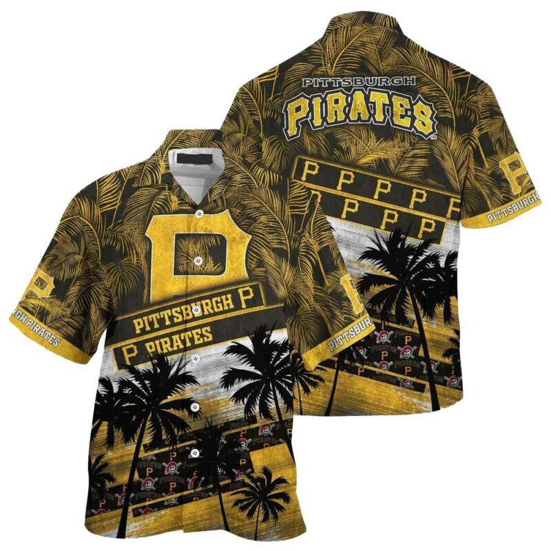 Pittsburgh Pirates Graphic Aloha Shirt with Palm Tree Design - Unisex