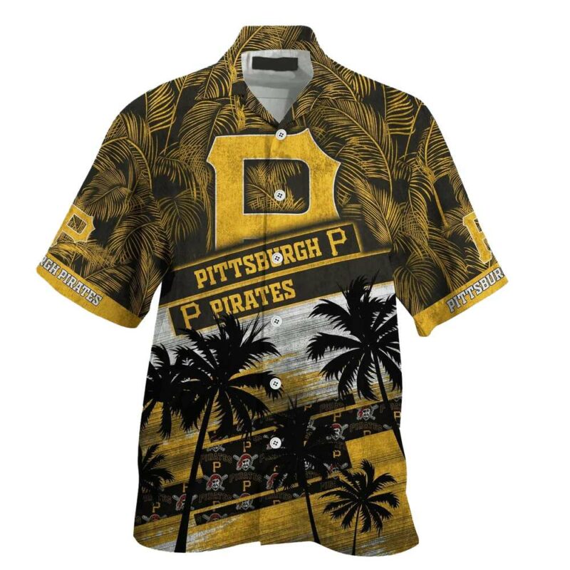 Pittsburgh Pirates Graphic Aloha Shirt with Palm Tree Design - Unisex - Image 2