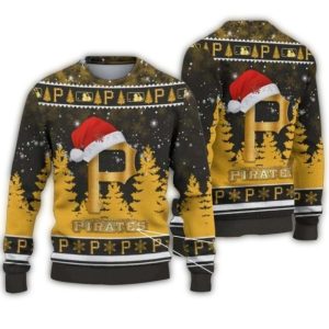 Pittsburgh Pirates Gold Trees Santa Hat Ugly Sweater for Holiday Cheer