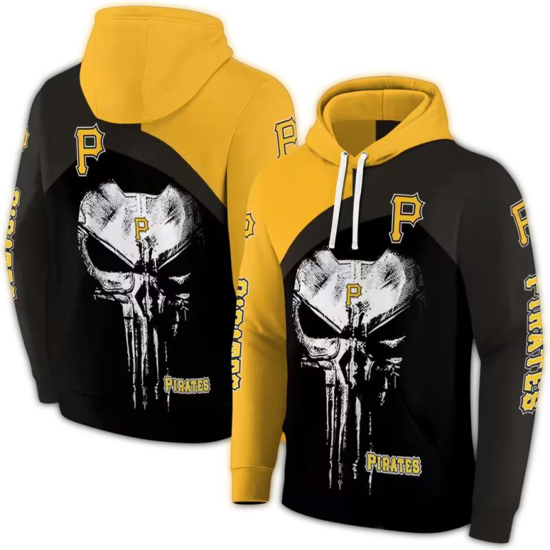 Pittsburgh Pirates Skull Punisher Gold Black AOP Hoodie 1