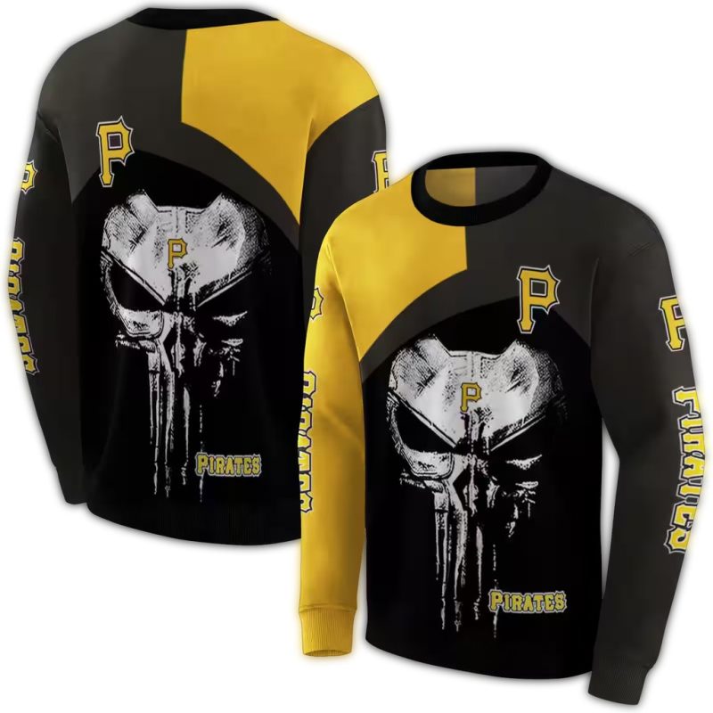 Pittsburgh Pirates Skull Punisher Gold Black AOP Sweatshirt 1