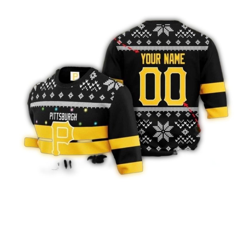 Personalized Pittsburgh Pirates Snowflake Stripes Ugly Christmas Sweater