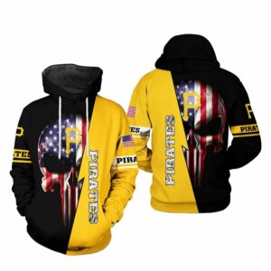 Pittsburgh Pirates Skull Punisher Graphic Hoodie with US Flag Design