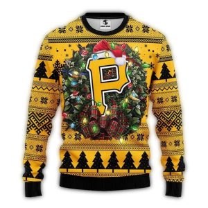Pittsburgh Pirates Ugly Sweater with Wreath Lights for Holiday Cheer
