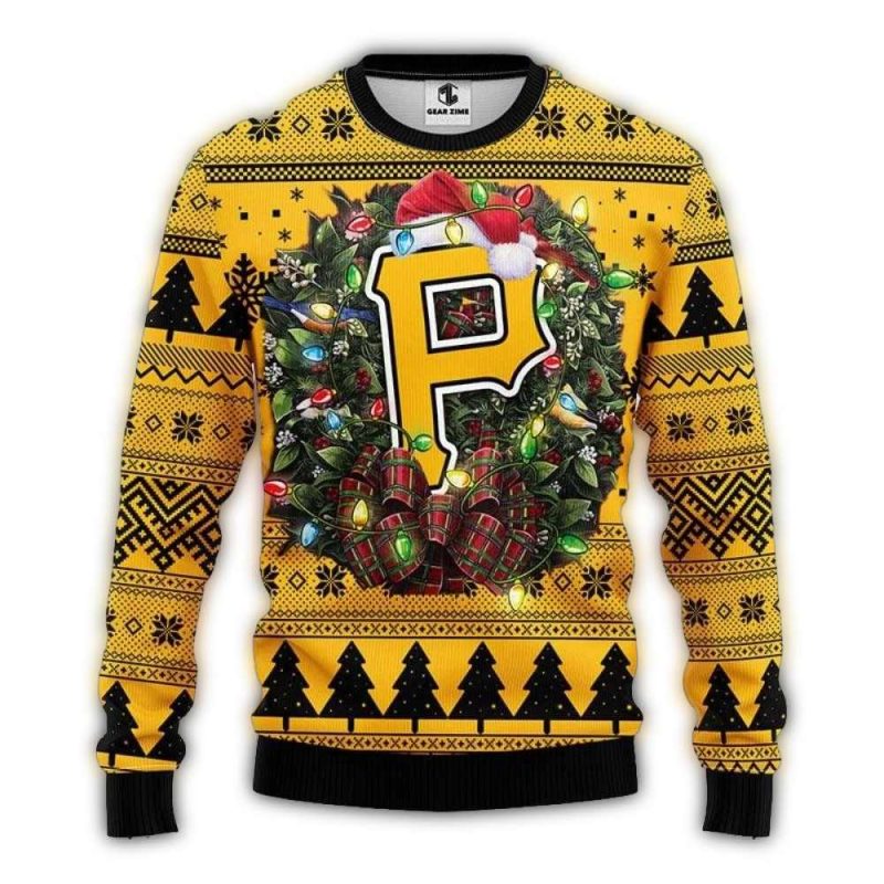 Pittsburgh Pirates Ugly Sweater with Wreath Lights for Holiday Cheer