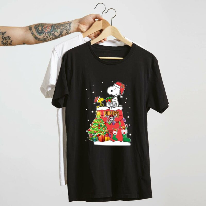 Pittsburgh Pirates Snoopy & Woodstock Christmas Graphic T-Shirt - Unisex Gift - Image 4