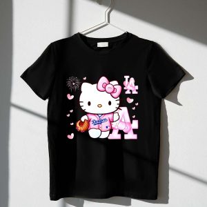 Cute Pink Hello Kitty LA Dodgers Baseball T-Shirt for Fans