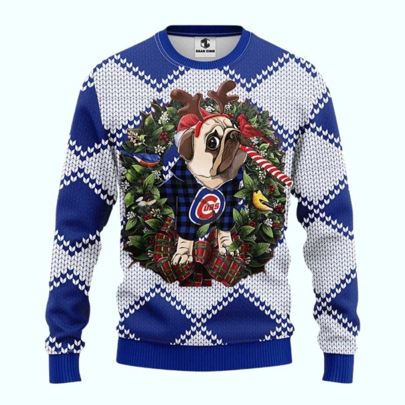 Pub Dog With Logo Chicago Cubs For Merry Christmas Ugly Sweater