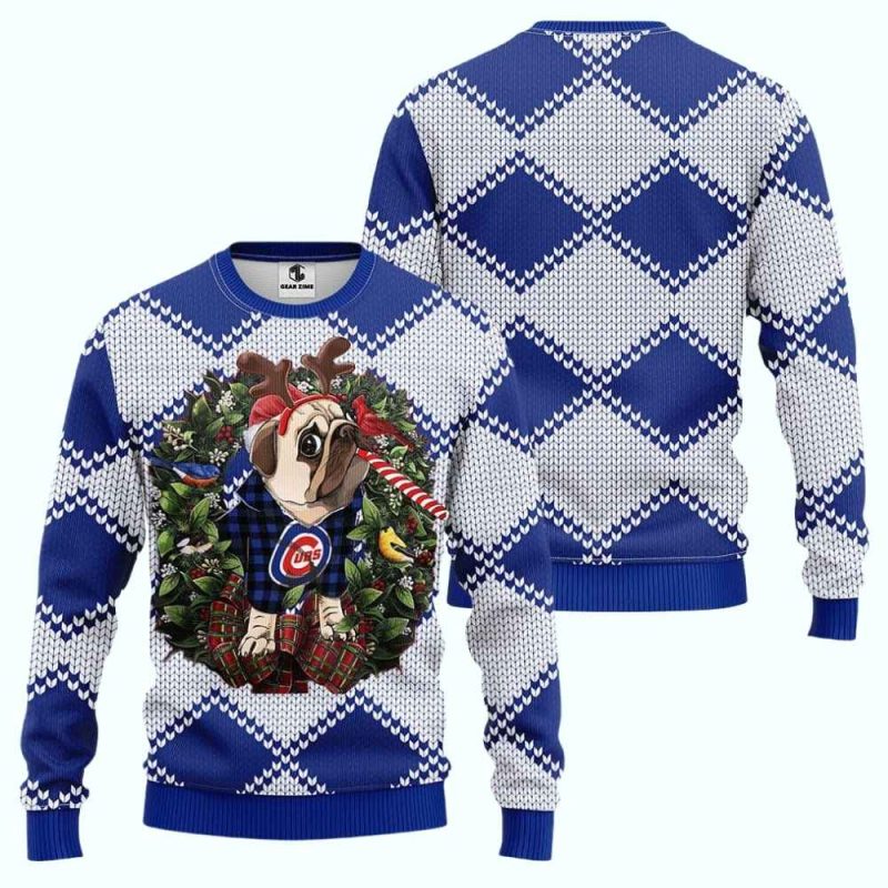 Pub Dog With Logo Chicago Cubs For Merry Christmas Ugly Sweater - Image 3