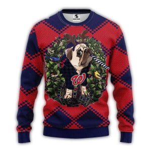 Pug Christmas Ugly Sweater For Washington Nationals Fans