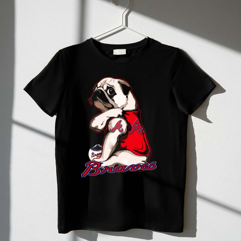 Pug In Braves Jersey T-Shirt With Baseball Design - Perfect For Fans