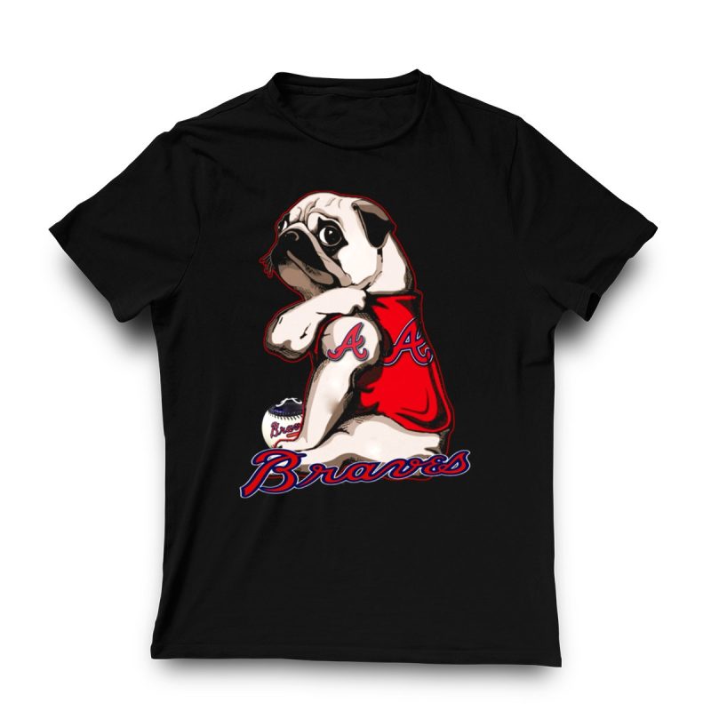 Pug In Braves Jersey T-Shirt With Baseball Design - Perfect For Fans - Image 3