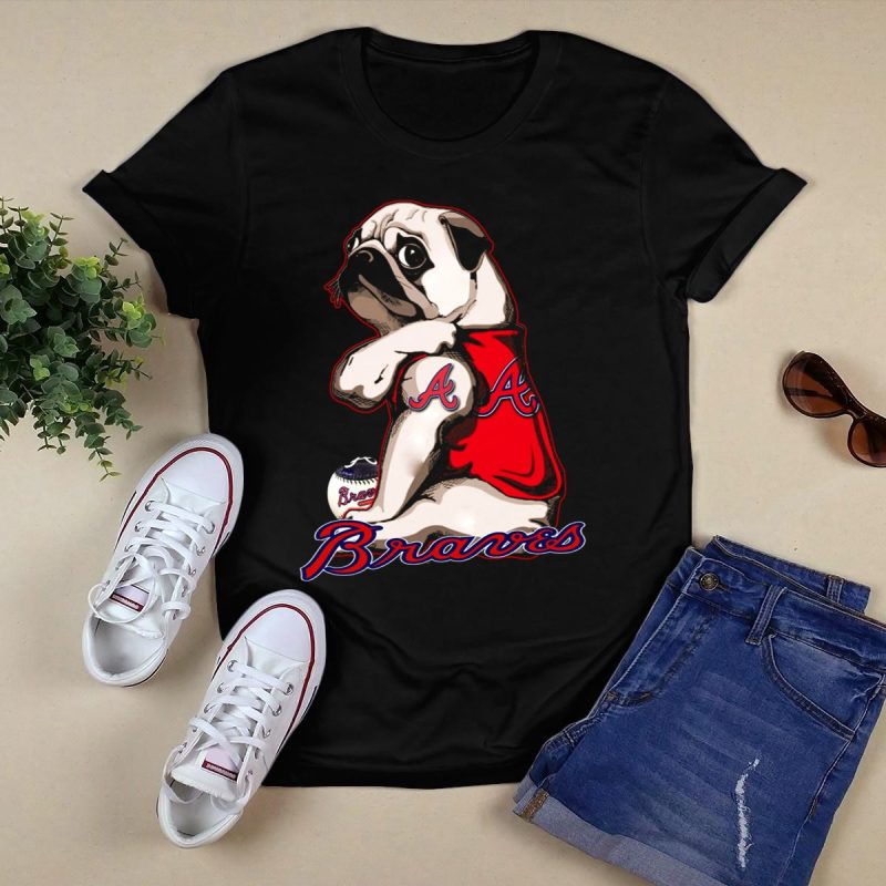Pug In Braves Jersey T-Shirt With Baseball Design - Perfect For Fans - Image 5
