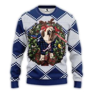 Pug Antlers Atlanta Braves Christmas Ugly Sweater For Holiday Cheer