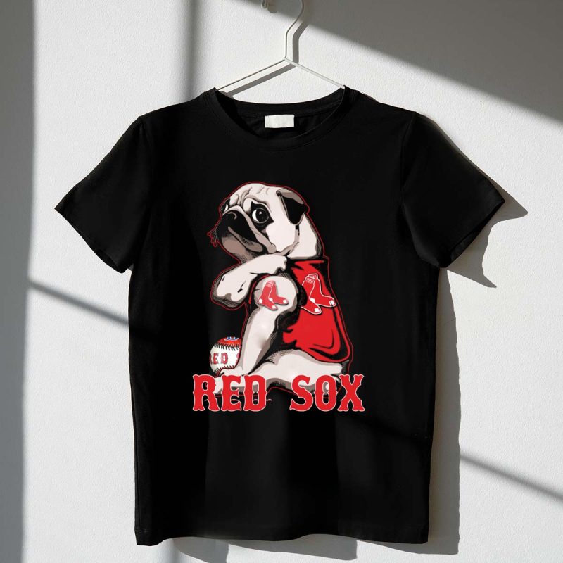 Pug with Boston Red Sox Jersey and Baseball T Shirt t shirt 1 1