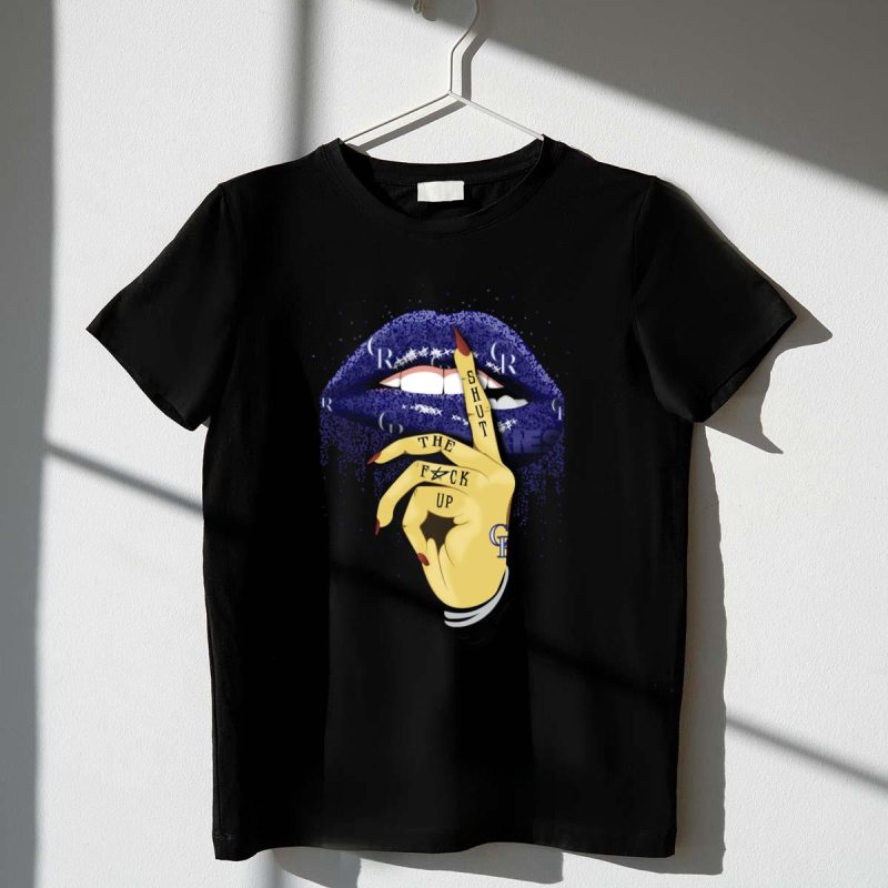 Purple Glitter Lip with Shut Up Tattoo for Colorado Rockies Fans T Shirt t shirt 1 1