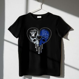 Raiders Dodgers Skull Heart Fusion Graphic T-Shirt For Fans