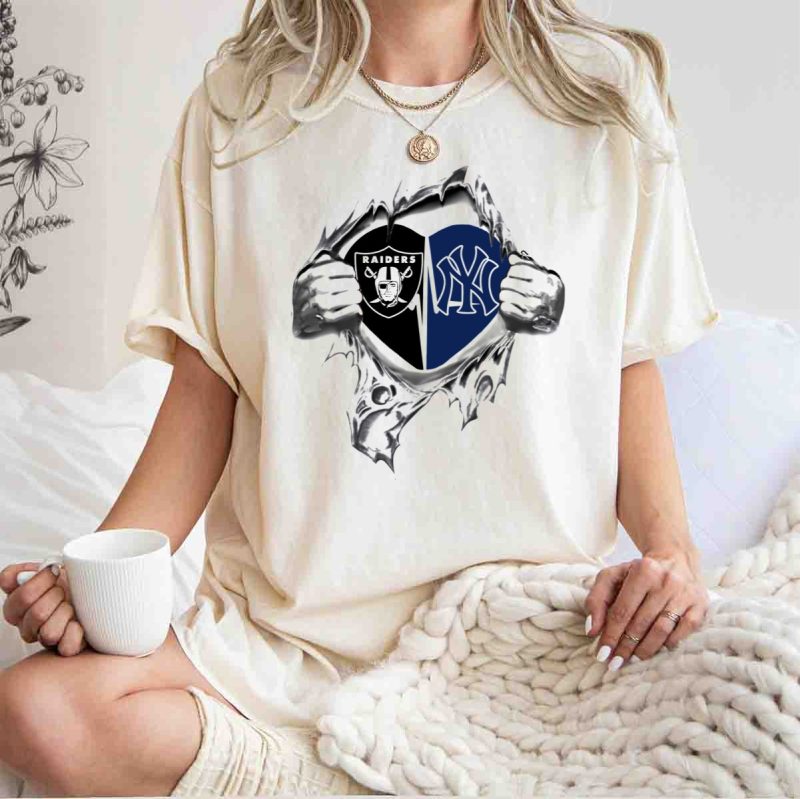 Raiders Yankees Heart Torn Open T Shirt t shirt 1 1