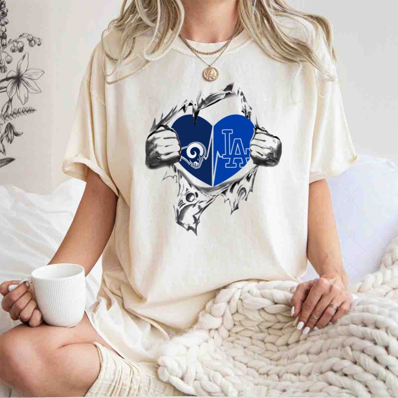 Rams LA Dodgers Heartbeat T Shirt.jpeg t shirt 1 1